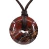 Keleny Semi Precious Gemstones 30mm Circle Coin Peace Donut Beads Adjustable Braided Rope Pendant Necklace