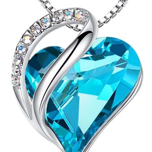 Leafael Mothers Day Gift Necklaces for Women, Infinity Love Birthstone Heart Crystal Pendant, Birthday Anniversary Jewelry for Wife, Mom, and Her, Silver Plated, 18" + 2"...