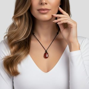 Luck Strings Carnelian Pendant Necklace for Men & Women, Adjustable Wax Cord Choker, Natural Crystal Pendant, Minimalist Boho Jewelry, Creativity-Inspired Gift