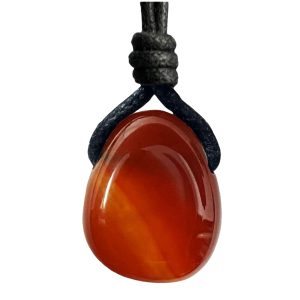 Luck Strings Carnelian Pendant Necklace for Men & Women, Adjustable Wax Cord Choker, Natural Crystal Pendant, Minimalist Boho Jewelry, Creativity-Inspired Gift