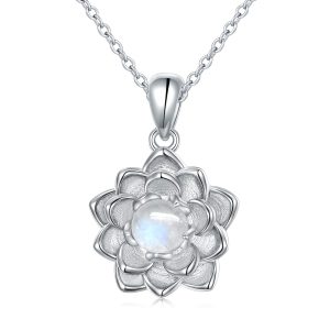 Moonstone Lotus Jewelry Set 925 Sterling Silver Lotus Flower Ring Engraved True Love Waits Natural Healing Buddha Spiritual Yoga Lotus Jewelry Set Gifts for Women