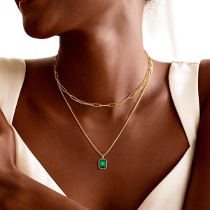 Mothers Day Gifts for Mom Daughter - Birthstone Necklace for Women Girls Dainty Layered Gold Necklace for Women with 12 Month Rectangle Birthstone Pendant Paperclip Box Chain...