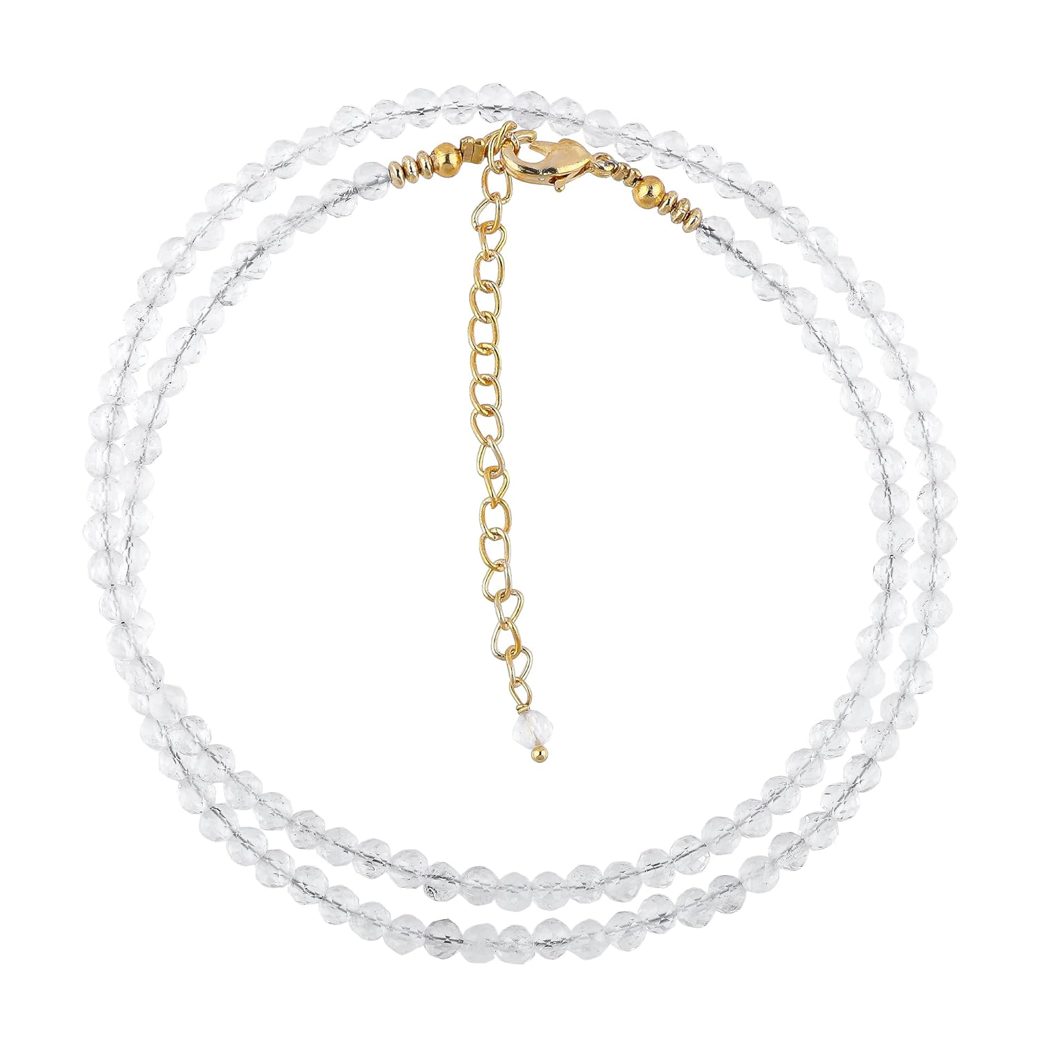 Natural Beads Necklace Adjustable Choker Crystal Handmade Jewelry, 3 To 3.5 mm Beads, Hypoallergenic 18 Inch Gold Plated Gemstone Necklaces For Women
