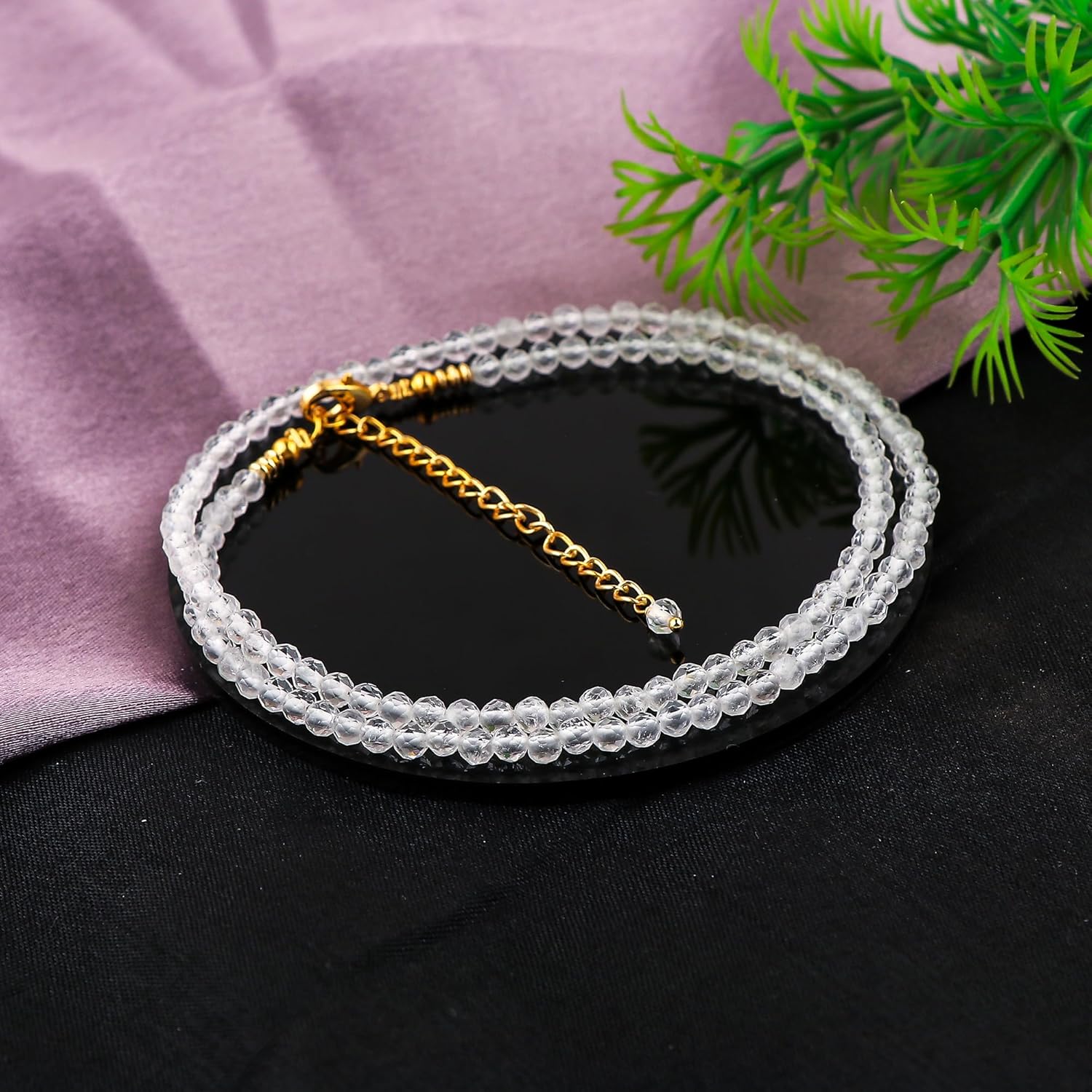Natural Beads Necklace Adjustable Choker Crystal Handmade Jewelry, 3 To 3.5 mm Beads, Hypoallergenic 18 Inch Gold Plated Gemstone Necklaces For Women