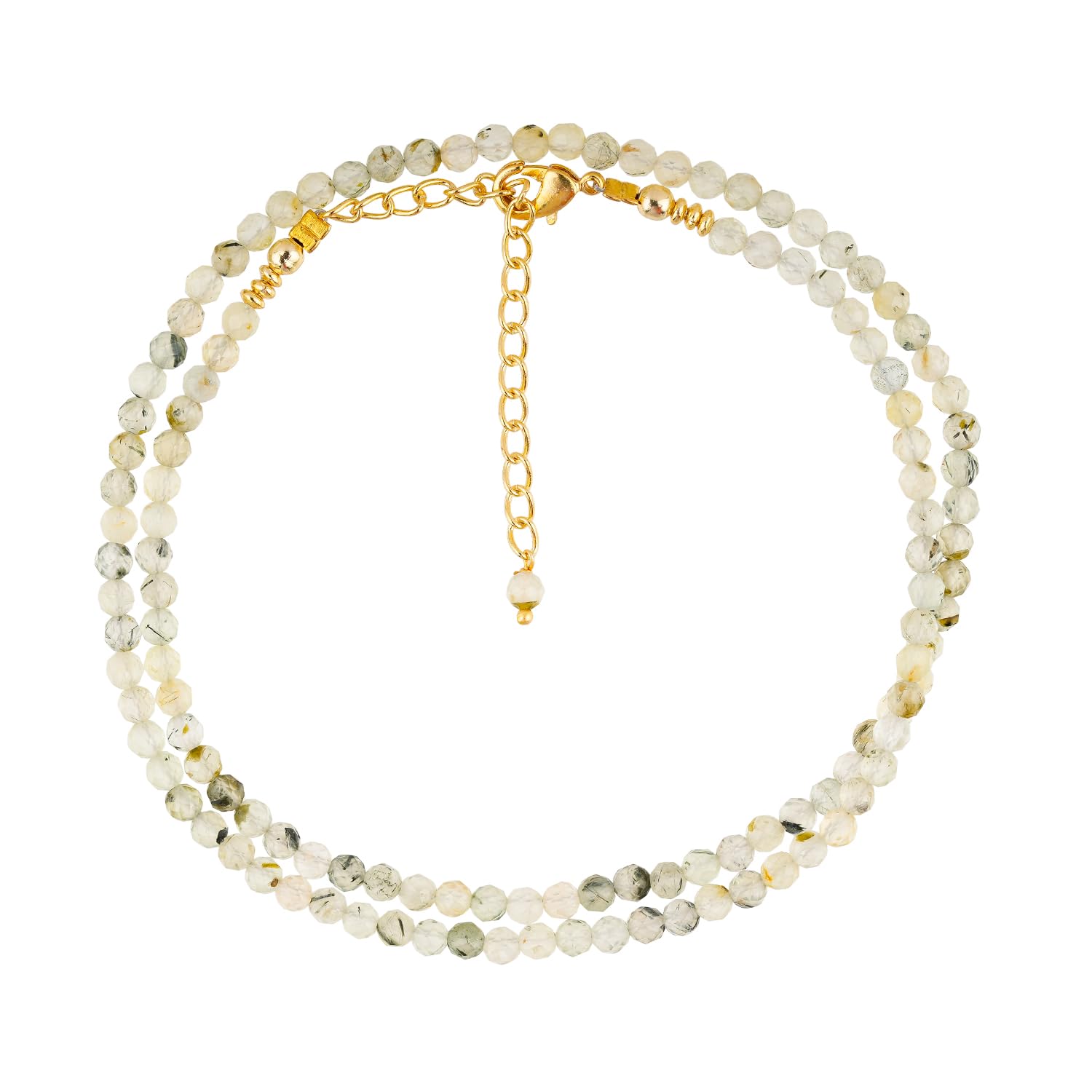 Natural Beads Necklace Adjustable Choker Crystal Handmade Jewelry, 3 To 3.5 mm Beads, Hypoallergenic 18 Inch Gold Plated Gemstone Necklaces For Women