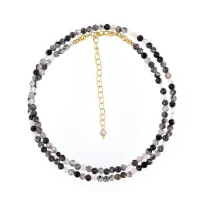 Natural Beads Necklace Adjustable Choker Crystal Handmade Jewelry, 3 To 3.5 mm Beads, Hypoallergenic 18 Inch Gold Plated Gemstone Necklaces For Women