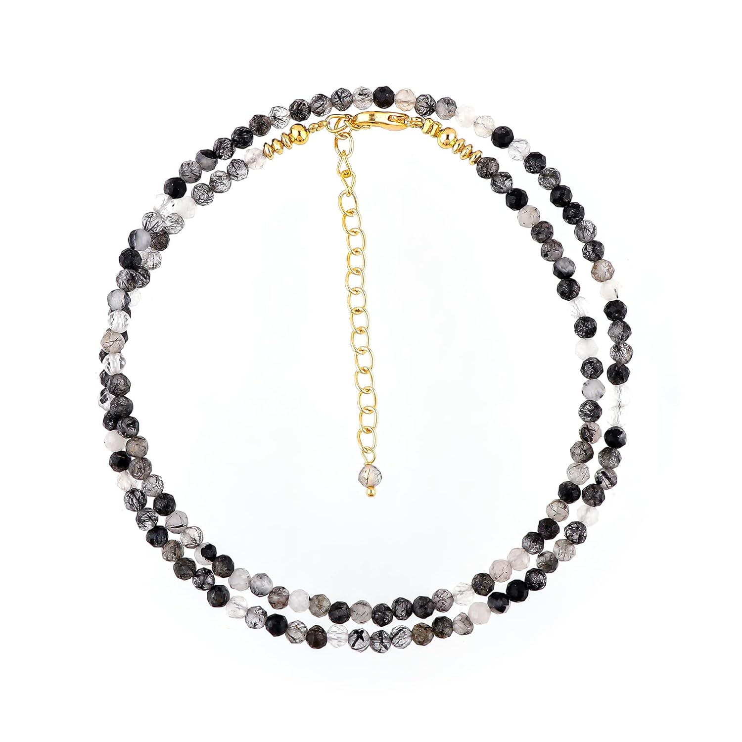 Natural Beads Necklace Adjustable Choker Crystal Handmade Jewelry, 3 To 3.5 mm Beads, Hypoallergenic 18 Inch Gold Plated Gemstone Necklaces For Women