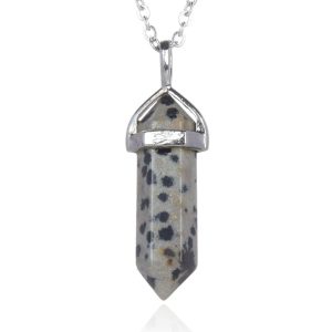 Natural Gemstone Bullet Pendant Necklace Healing Crystal Stone Quartz Reiki Chakra Energy Rock 18 Inch Stainless Steel Chain Waterproof Women Jewelry