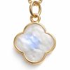 Natural Gemstone Four Leaf Clover Necklace for Women – Rose Quartz, Black Tourmaline, Labradorite, Moonstone, Amethyst, Amazonite – Handmade 925 Sterling Silver 18K Gold Plated...