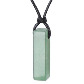 Natural Gemstone Pendant Necklace for Men & Women - Geometric Vertical Bar Pendant Healing Crystal Adjustable Black Cord