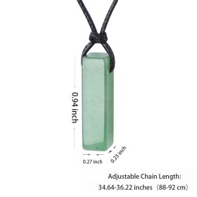 Natural Gemstone Pendant Necklace for Men & Women - Geometric Vertical Bar Pendant Healing Crystal Adjustable Black Cord