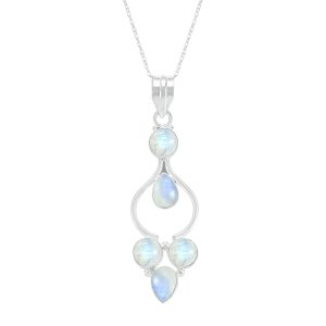 Natural Moonstone Labradorite Lapis Pendant Multi Gemstone 925 Silver Overlay Pendant With 18 Inches Chain