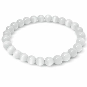 Natural Selenite Crystal Bracelet 8mm Beads – Healing, Energy Cleansing & Vastu Correction Stone for Men & Women | Spiritual Protection & Meditation Jewelry