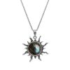 Natural Stone Necklace for Women, Genuine Crystal with Stainless Steel Chain for Men, Boho Sun Pendant Healing Spiritual Jewelry