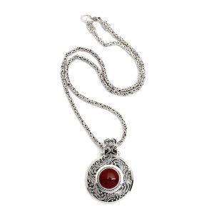 NOVICA Artisan Handmade Carnelian Necklace Sterling Silver from Indonesia Red Pendant Aurora Marsala Birthstone Balinese Traditional [19.75 in L x 0.1 in W Pendant(s) 1.6 in L x...