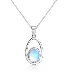 Opal Moonstone Pendant Necklace for Women 925 Sterling Silver Necklace Dainty Oval Teardrop Pendant Jewelry for Women for Wedding Valentine's Day Christmas