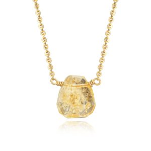 OSIANA Citrine Crystal Pendant Necklace for Women, 14K Gold Plated Adjustable Chain Natural Stone Handmade Jewelry