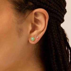 PAVOI 14K Gold Plated Hexagon Gemstone Stud Earrings for Women | Natural Birthstone Earring Pair