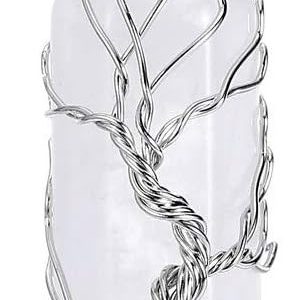 PESOENTH Tree Of Life Reiki Healing Crystal Energy Stone Clear Quartz Pendant Necklace Silver Wire Wrapped Raw Gemstone Hexagonal Prism Pointed Crystal Pendant Jewelry for Women...