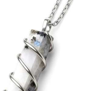 Rainbow Moonstone Healing Crystal Necklace - Lunar Pendant Balance, Inner Light, Love & Creativity