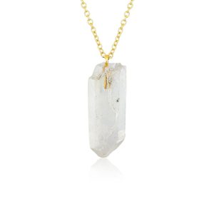 Raw Gemstone Necklace – Natural Crystal Pendant on 18K Gold Plated Chain – 15-25mm Chunky Gemstone – Healing Jewelry for Women – Boho Gift for Her – Adjustable Chain