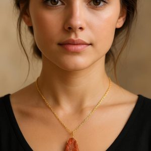 Raw Gemstone Pendant Necklace for Women |Natural Healing Crystal Rough Pendant 15–25 Carat | Gold Plated Chain 16+2 Inch Adjustable | Gift Jewelry