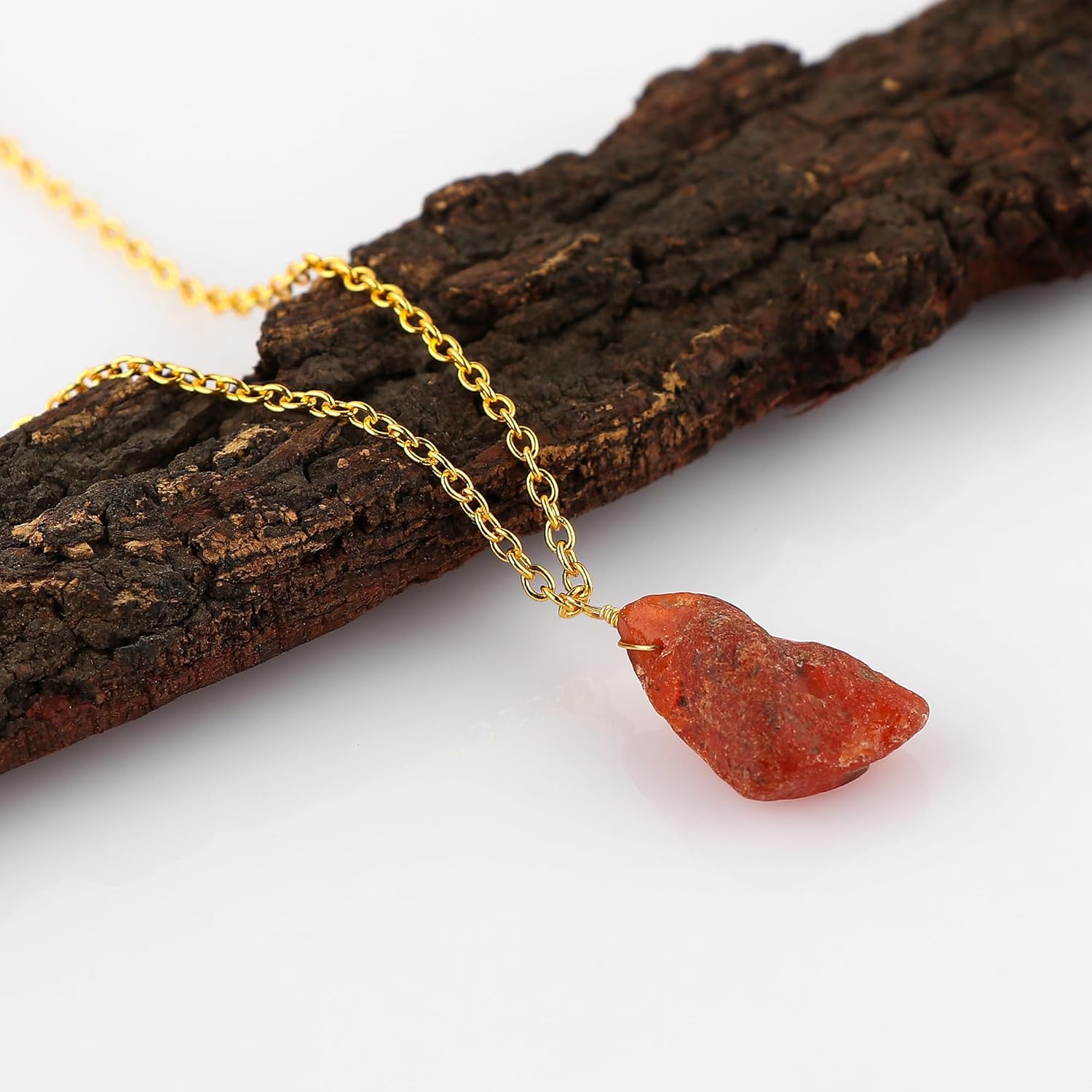 Raw Gemstone Pendant Necklace for Women |Natural Healing Crystal Rough Pendant 15–25 Carat | Gold Plated Chain 16+2 Inch Adjustable | Gift Jewelry