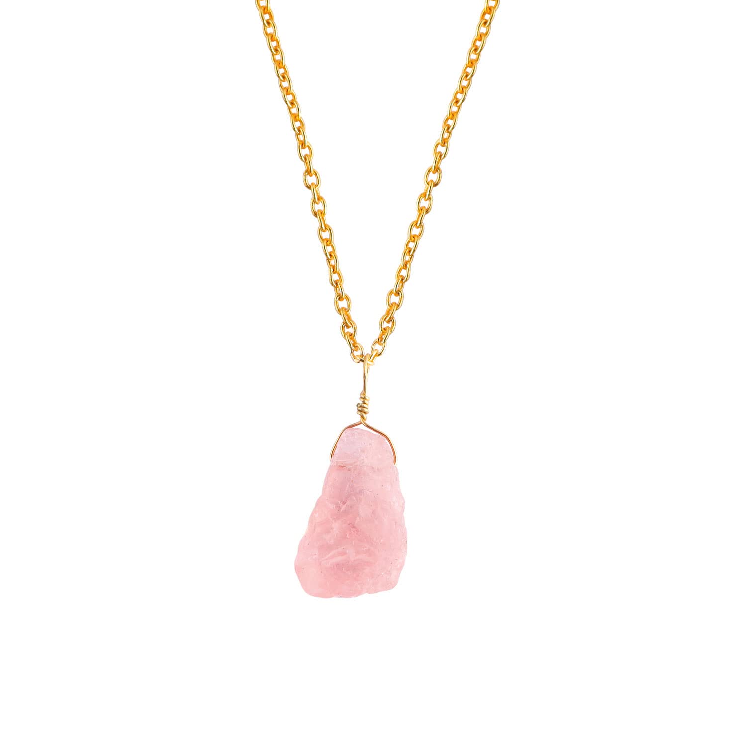 Raw Gemstone Pendant Necklace for Women |Natural Healing Crystal Rough Pendant 15–25 Carat | Gold Plated Chain 16+2 Inch Adjustable | Gift Jewelry