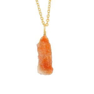 Raw Gemstone Pendant Necklace for Women |Natural Healing Crystal Rough Pendant 15–25 Carat | Gold Plated Chain 16+2 Inch Adjustable | Gift Jewelry