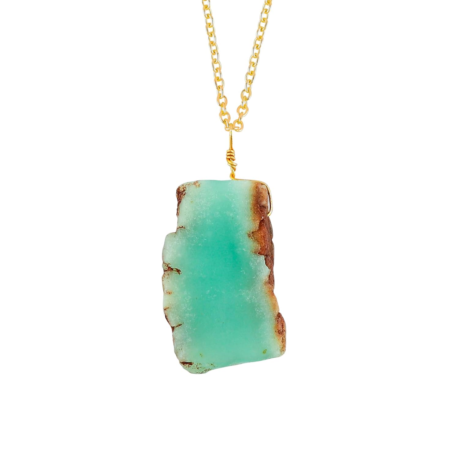 Raw Gemstone Pendant Necklace for Women |Natural Healing Crystal Rough Pendant 15–25 Carat | Gold Plated Chain 16+2 Inch Adjustable | Gift Jewelry