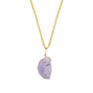 Raw Gemstone Pendant Necklace for Women |Natural Healing Crystal Rough Pendant 15–25 Carat | Gold Plated Chain 16+2 Inch Adjustable | Gift Jewelry