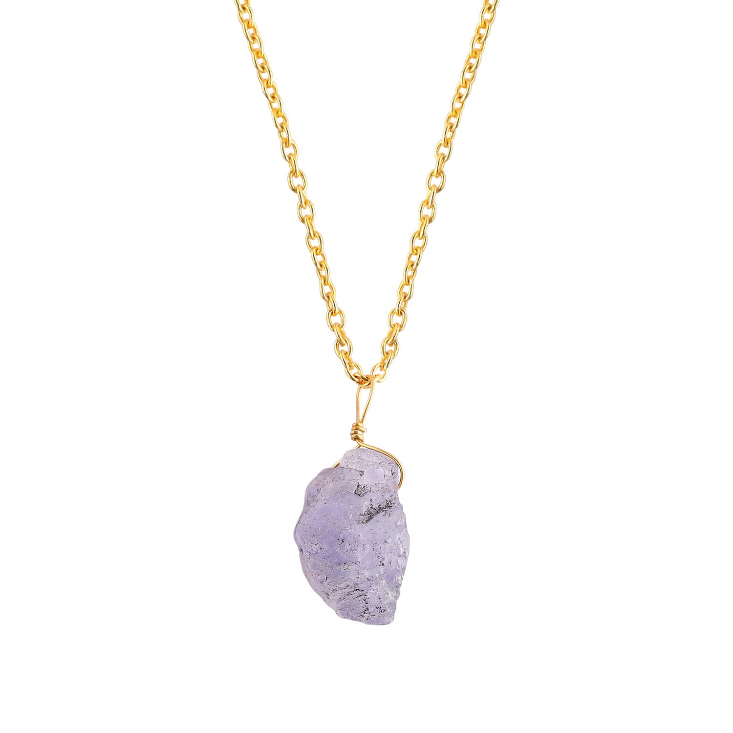 Raw Gemstone Pendant Necklace for Women |Natural Healing Crystal Rough Pendant 15–25 Carat | Gold Plated Chain 16+2 Inch Adjustable | Gift Jewelry
