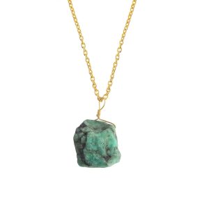 Raw Gemstone Pendant Necklace for Women |Natural Healing Crystal Rough Pendant 15–25 Carat | Gold Plated Chain 16+2 Inch Adjustable | Gift Jewelry