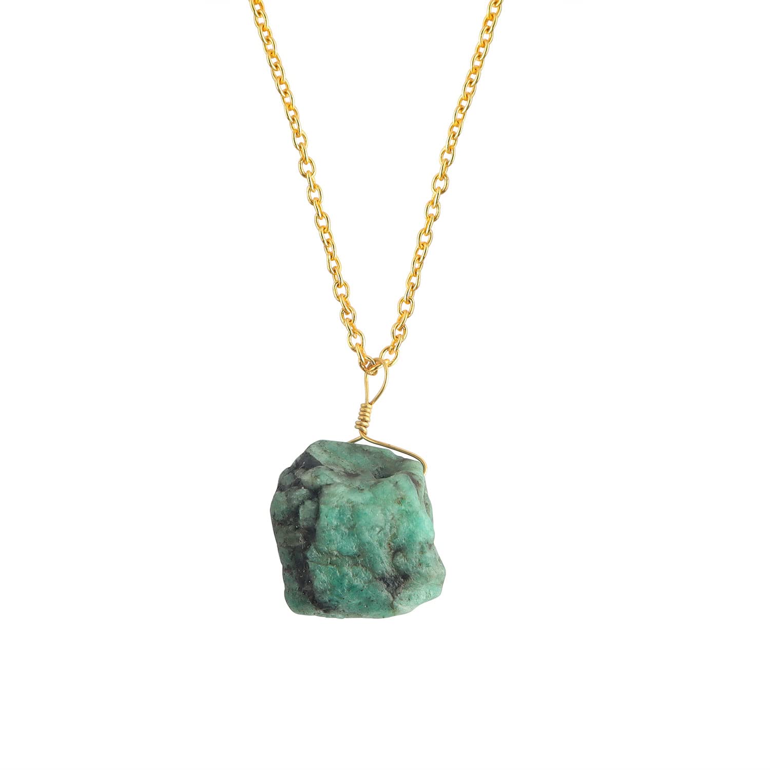Raw Gemstone Pendant Necklace for Women |Natural Healing Crystal Rough Pendant 15–25 Carat | Gold Plated Chain 16+2 Inch Adjustable | Gift Jewelry