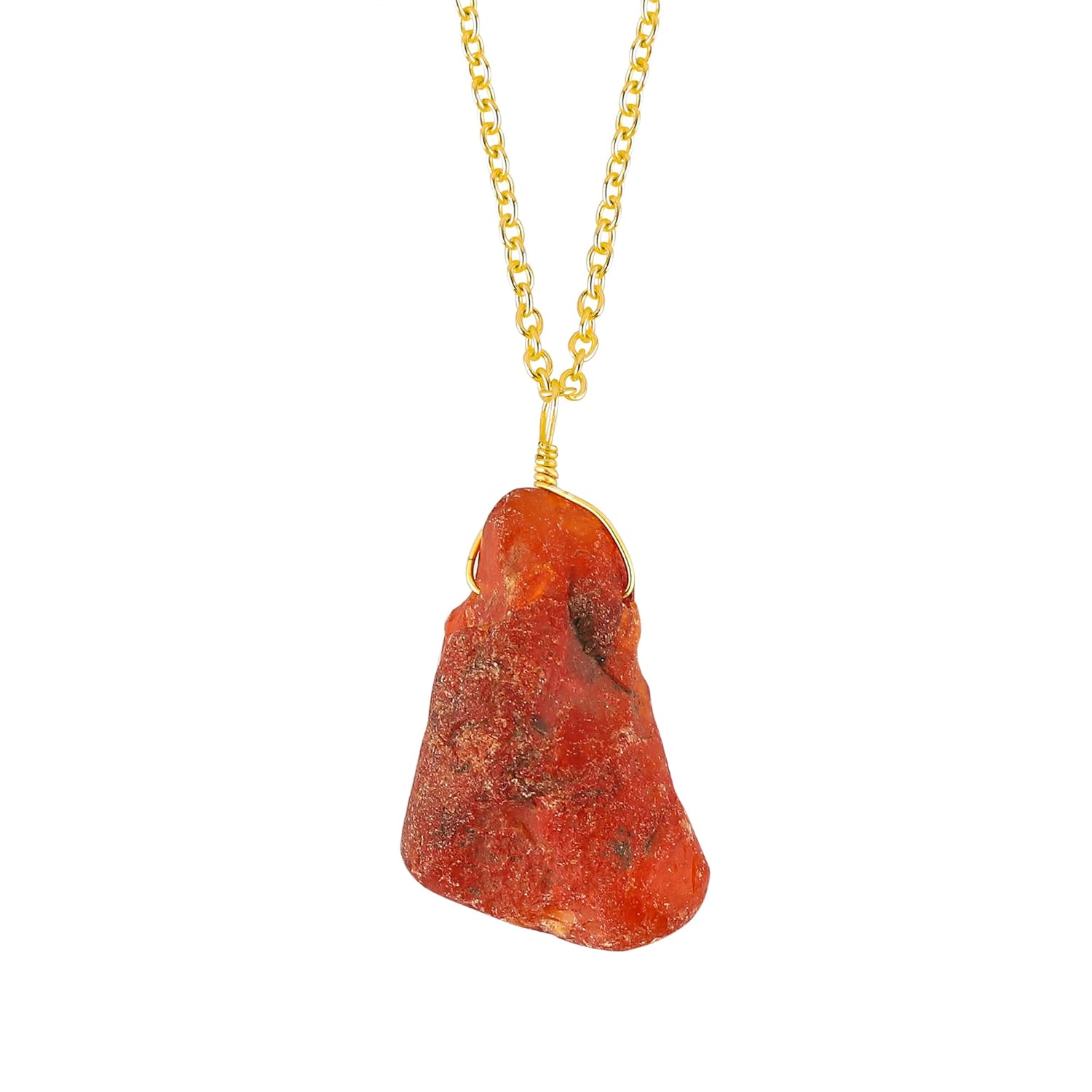 Raw Gemstone Pendant Necklace for Women |Natural Healing Crystal Rough Pendant 15–25 Carat | Gold Plated Chain 16+2 Inch Adjustable | Gift Jewelry