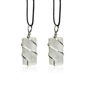 Raw Selenite Crystal Pendant Necklace (Square, Square)