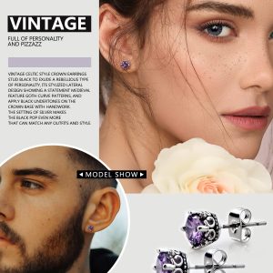 Retro Dark Shadow Stud Earrings, Hypoallergenic Stainless Steel Cubic Zirconia Earrings