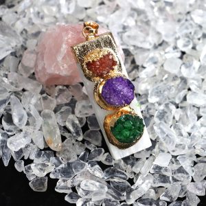 Selenite Crystal Necklace for Women, Natural Amethyst Crystal Pendant Necklace, Triple Protection Gemstone Gem Stones Crystals and Healing Stones for Anxiety Stress Relief