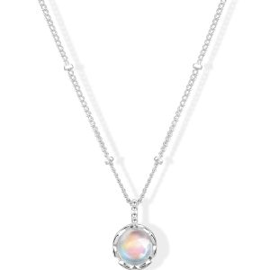 Silver Moonstone Necklace for Women Dainty Filigree Opal Birthstone Pendant Necklaces Healing Moonstone Jewelry New Beginnings Gifts for Her