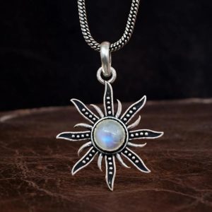 Silver Sunburst Gemstone Pendant for girl and women, Sun pendant, Natural Gemstone, Handmade Silver, Jewelry Gift for her