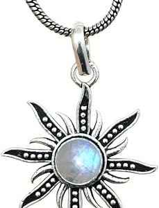 Silver Sunburst Gemstone Pendant for girl and women, Sun pendant, Natural Gemstone, Handmade Silver, Jewelry Gift for her