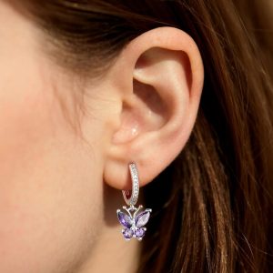 SILVERCUTE 925 Sterling Silver Butterfly Earrings - Hypoallergenic Birthstone Earrings for Women, Butterfly Dangle Earring,Dainty Birthday Gifts for Women/Her