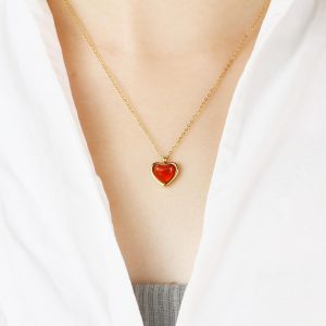 SmileBelle Heart Necklace for Women,Black Tourmaline Protection Red Carnelian Rose Quartz Necklace as Mothers Day Gifts, Pink Jewelry Moonstone Green Heart Grils Necklaces as...