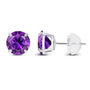 Solid 14K Yellow, White or Rose Gold 4mm Round Genuine Gemstone Birthstone Prong Set Stud Earrings For Women