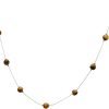 Sterling Silver 6mm Tiger Eye Stone Beads Station Scatter Italian Chain Necklace Adjustable