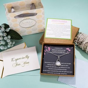 Sterling Silver Moonstone Necklace, Infinity Pendant with Chain, New Beginnings Gift with White Sage