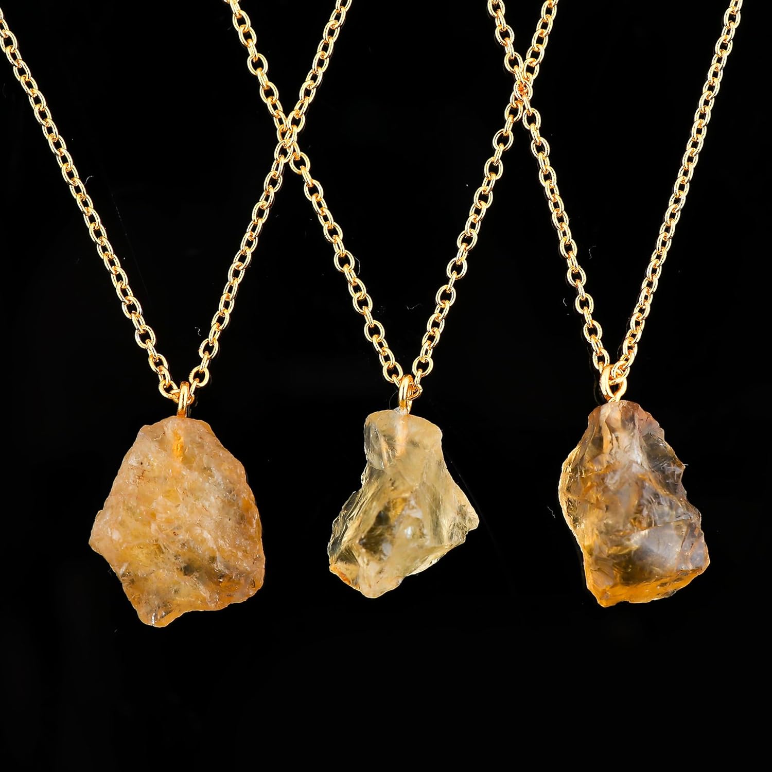 TGH Natural Raw Gemstone Pendant Necklace - Handmade Crystal Stone Jewelry for Women - 16+2 Inch Gold Plated Brass Chain - AAA Grade