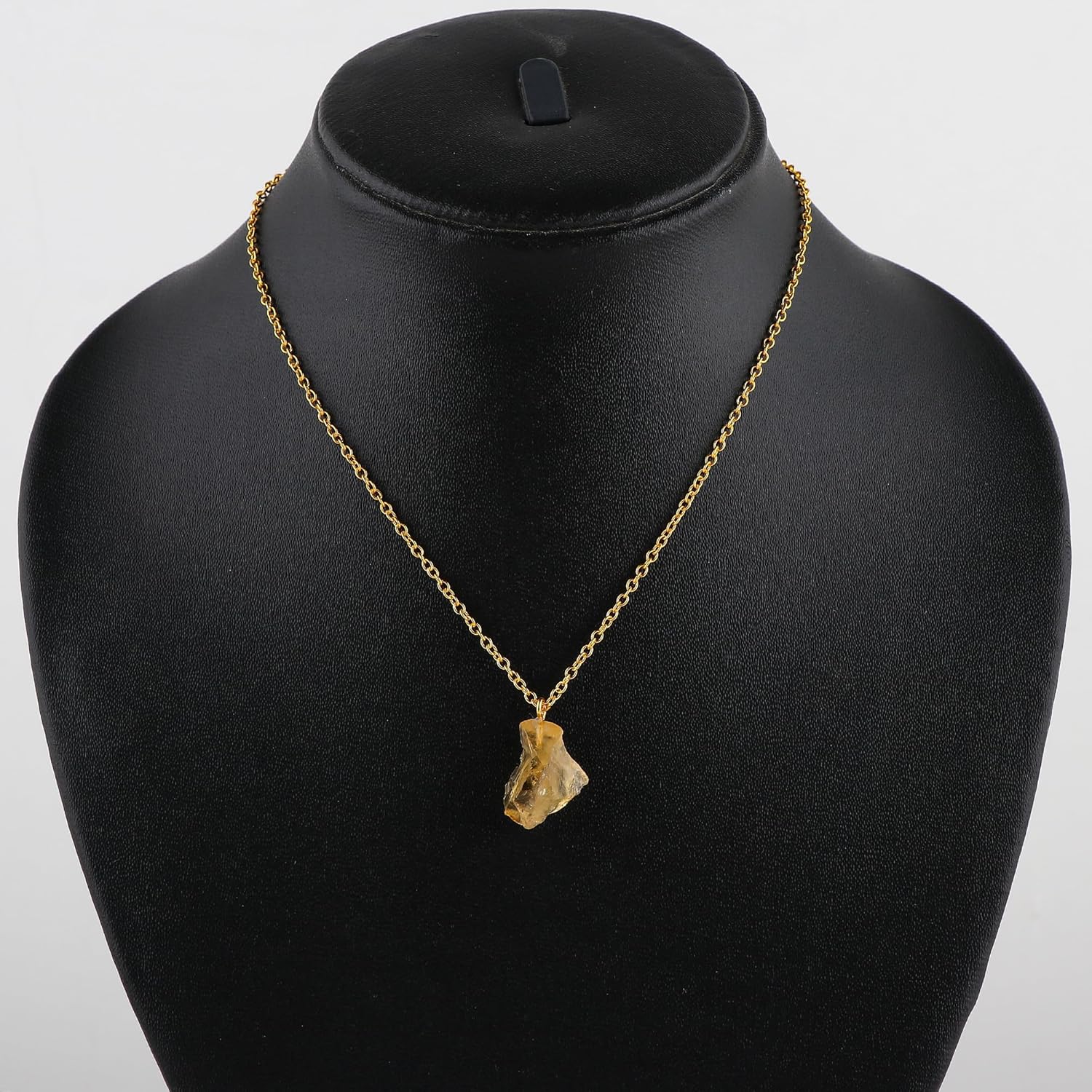 TGH Natural Raw Gemstone Pendant Necklace - Handmade Crystal Stone Jewelry for Women - 16+2 Inch Gold Plated Brass Chain - AAA Grade