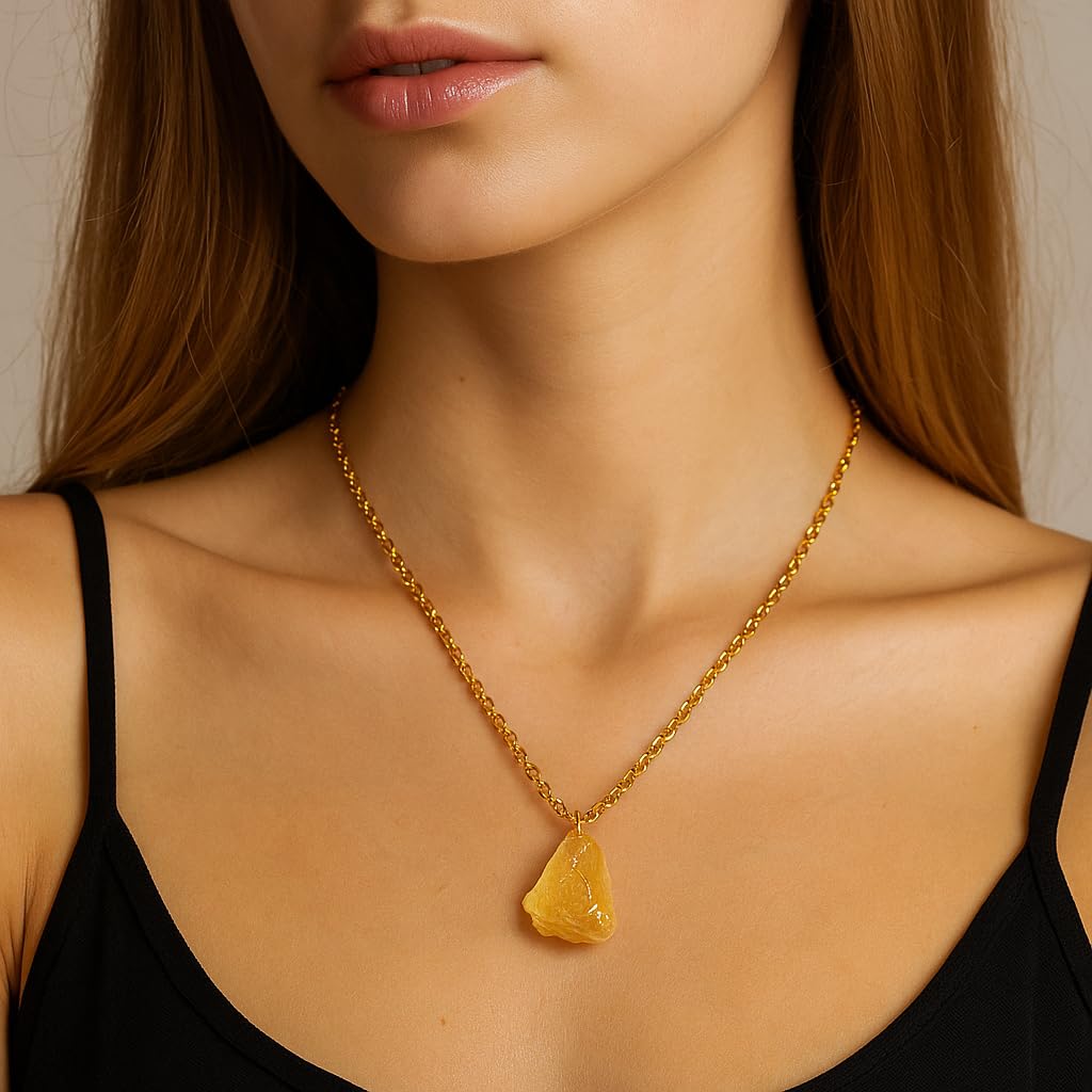 TGH Natural Raw Gemstone Pendant Necklace - Handmade Crystal Stone Jewelry for Women - 16+2 Inch Gold Plated Brass Chain - AAA Grade