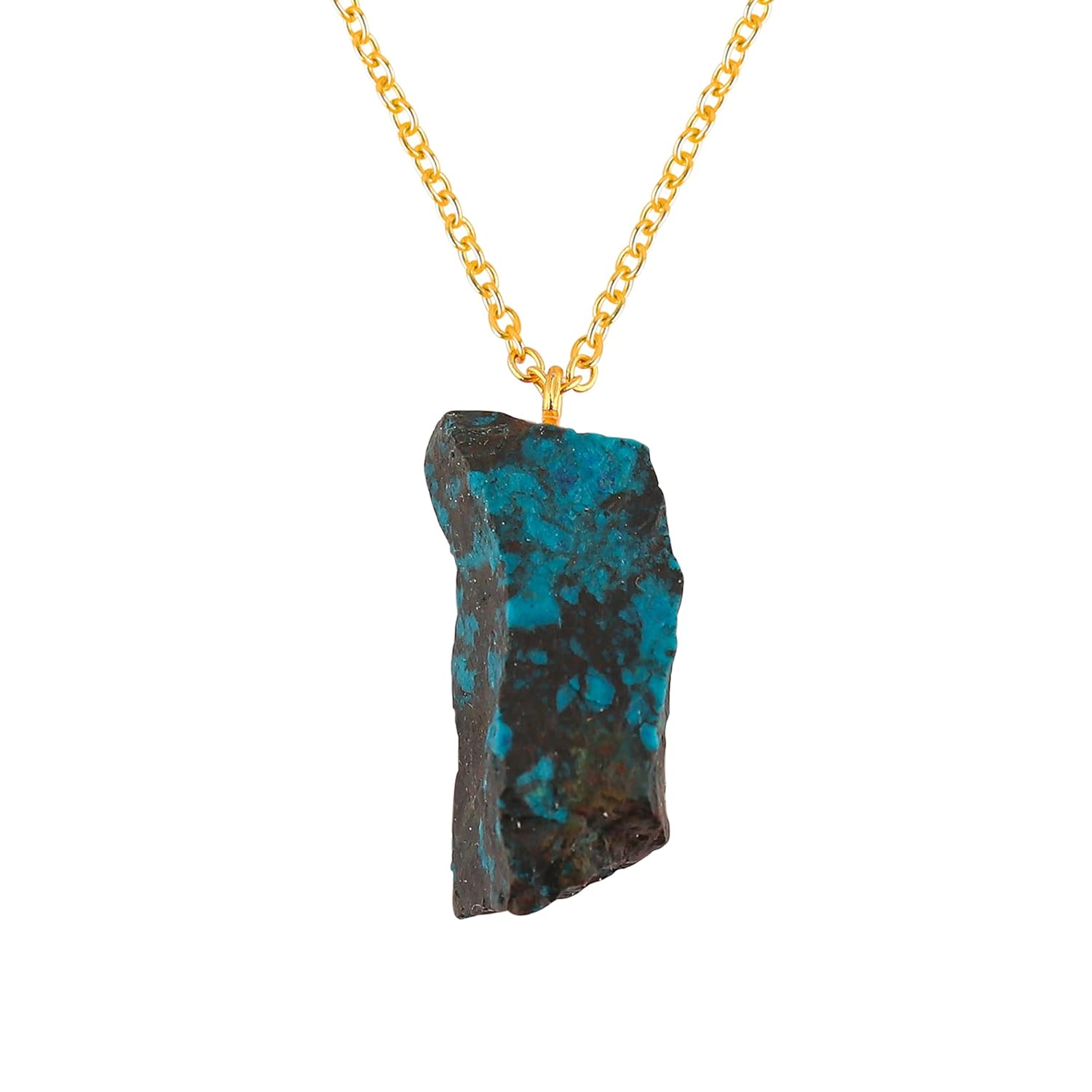 TGH Natural Raw Gemstone Pendant Necklace - Handmade Crystal Stone Jewelry for Women - 16+2 Inch Gold Plated Brass Chain - AAA Grade